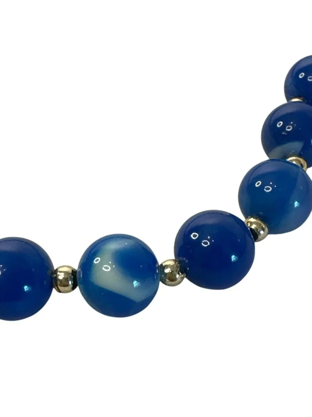 VTG Blue Beaded Necklace Gold-Tone Spacers Clasp 18